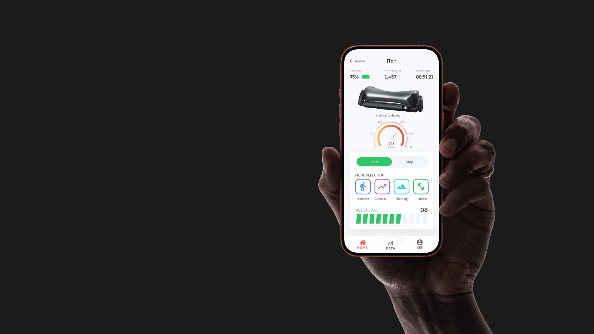 π6 app shown on a phone held in hand