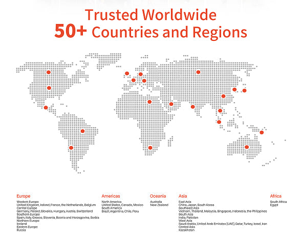 Trusted worldwide in 50 plus countries and regions map